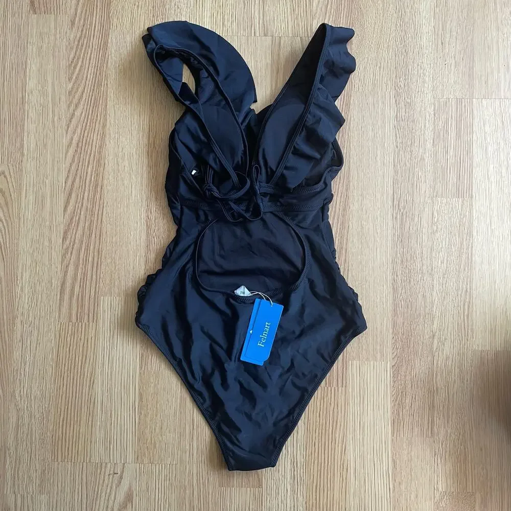 Ruffled Deep V Neck swimsuit